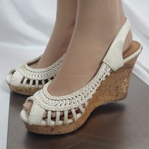 White Ivory Soda Cork Style Wedge Sandals 7